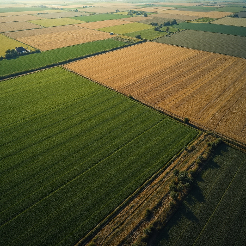 Dron ve vzduchu mapující stav porostu nad rozsáhlým polem z vysokého úhlu